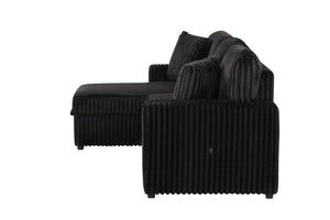 English Elm Plush Sectional Sofa With Pull-Out Sleeper - Luxurious Black Velvet, Reversible Chaise & Storage B009S01778-GIGA