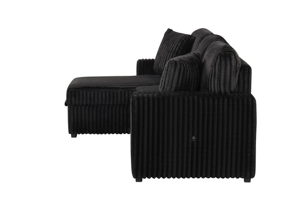 English Elm Plush Sectional Sofa With Pull-Out Sleeper - Luxurious Black Velvet, Reversible Chaise & Storage B009S01778-GIGA