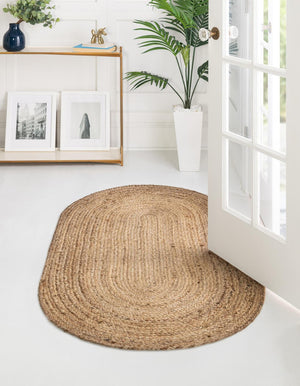 Unique Loom Braided Jute Dhaka Hand Braided Solid Rug Natural, Natural 5' 1" x 8' 0"