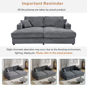 English Elm 86.5" Oversized Loveseat Chaise Lounge Sectional Sofa Bed Corduroy with USB Ports, Cup Holders & Pillows Dark Gray N719P232602R