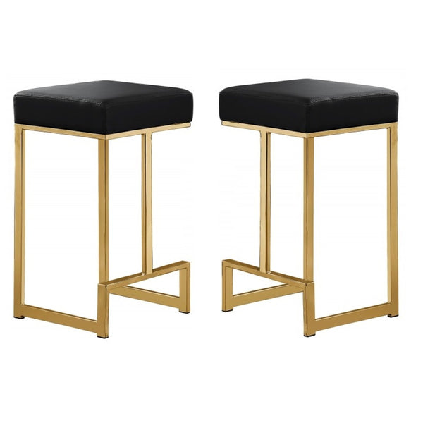 English Elm 25 in Backless Faux Leather Counter Stools with Brushed Gold Sled Base Set of 2 Gold+Black B011P497731