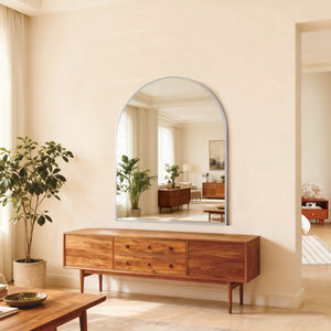 English Elm 30x36 Arched Bathroom Mirror with Anti-Rust Metal Frame, Shatterproof HD Glass, Easy Install Silver W2203P387491