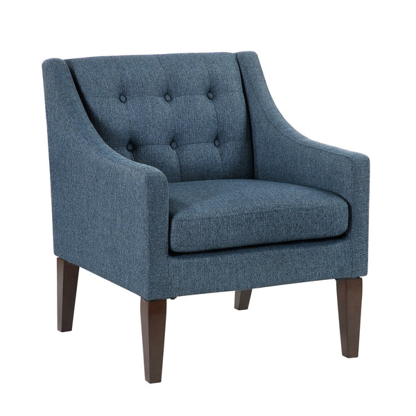 English Elm Contemporary Button-Tufted Accent Chair with Plush Fabric, Curved Arms and Solid Wood Legs for Living Blue 26.5 L x 28.5 W x 22.5 H B011P281834