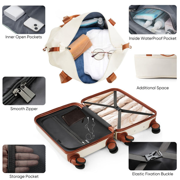 English Elm 4-piece Hard Shell Luggage Set with Usb Ports Tsa Lock and Front Access Carry-on Ivory N726P268997O