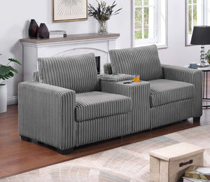 English Elm Modern Corduroy Sofa and Loveseat Set with Cup Holders Charging Station Living Room Smoke B011S02206