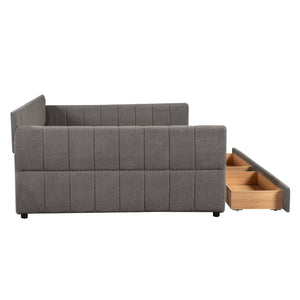 English Elm Queen Lambswool Platform Bed with Usb Charging Armrests and Under Storage Drawers Gray N7500000601E