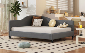 English Elm Full Size L-shaped Linen Upholstered Daybed with Solid Wood Legs for Corner Lounging Gray SF100146AAE-1