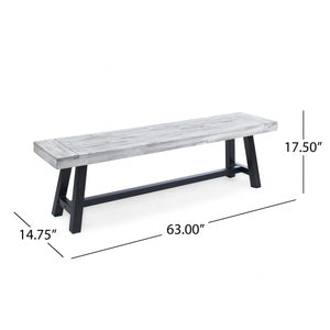 English Elm Christopher Knight Home® - Light Acacia Wood Outdoor Bench 66.5" Slat Top Industrial Design, Sandblast Grey Finish, Sturdy Metal Frame 54562.00MP1SGRY