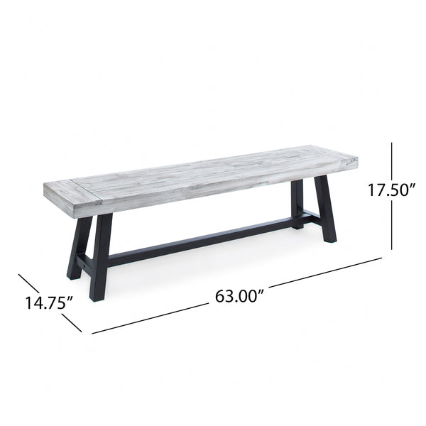 English Elm Christopher Knight Home® - Light Acacia Wood Outdoor Bench 66.5" Slat Top Industrial Design, Sandblast Grey Finish, Sturdy Metal Frame 54562.00MP1SGRY