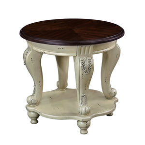 English Elm 22'' Chipped White Antique Two-Tone Round End Table with Shelf, Solid Wood, Heat-Resistant Veneer, Easy Assemble W1202P164016