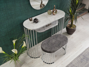 English Elm Garry Oval Fabric Ottoman with Chrome Legs — Plush Upholstery, Compact Modern Seat for Living Spaces Grey B029P333529