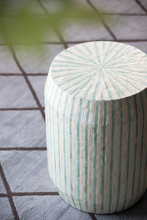 English Elm 14x14x18" Capiz Stool with Ogee Pattern and Brass Base — Modern Geometric Accent Seat for Living Spaces Cream,Green W2078P326519