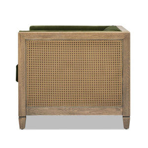 English Elm Jennifer Taylor Home - Georgia 34" Cane Rattan Tuxedo Armchair in Olive Green Performance Velvet with Oak Frame & Removable Cushion B2719P238321