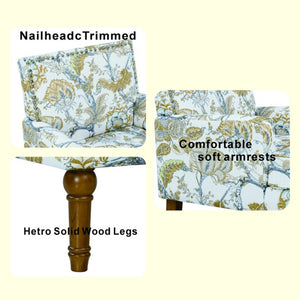 English Elm Accent Slipper Chair Botanical Tapestry Upholstery Nailhead Trim Solid Wood Legs Farmhouse Earthy Yellow W5568P445701