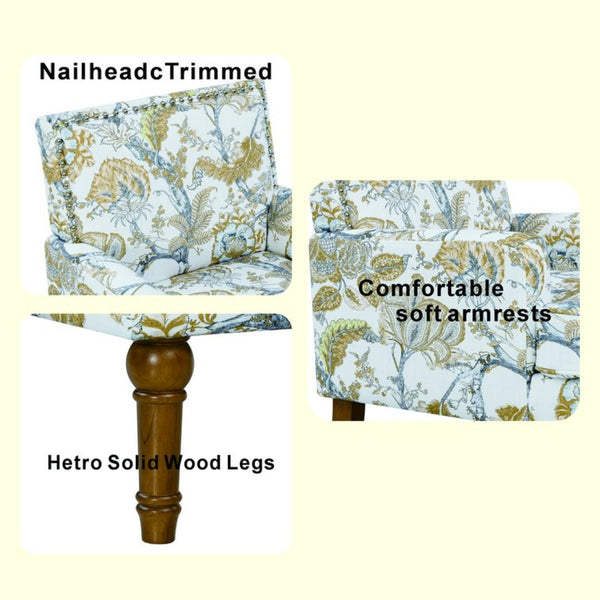 English Elm Accent Slipper Chair Botanical Tapestry Upholstery Nailhead Trim Solid Wood Legs Farmhouse Earthy Yellow W5568P445701