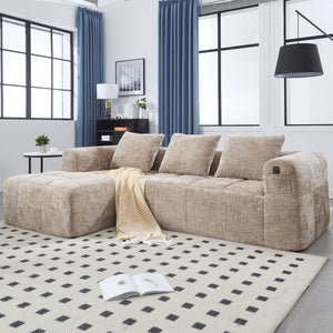 English Elm United Modern Chenille 98.42" L-Shaped Modular Sectional Sofa With Chaise, Tool-Free Setup & Pockets W1568S00149-GIGA