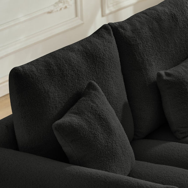 English Elm 80.7 Inch Plush Teddy Velvet 3 Seat Sofa Solid Wood Frame with Six Included Cushions Black W2564S00067