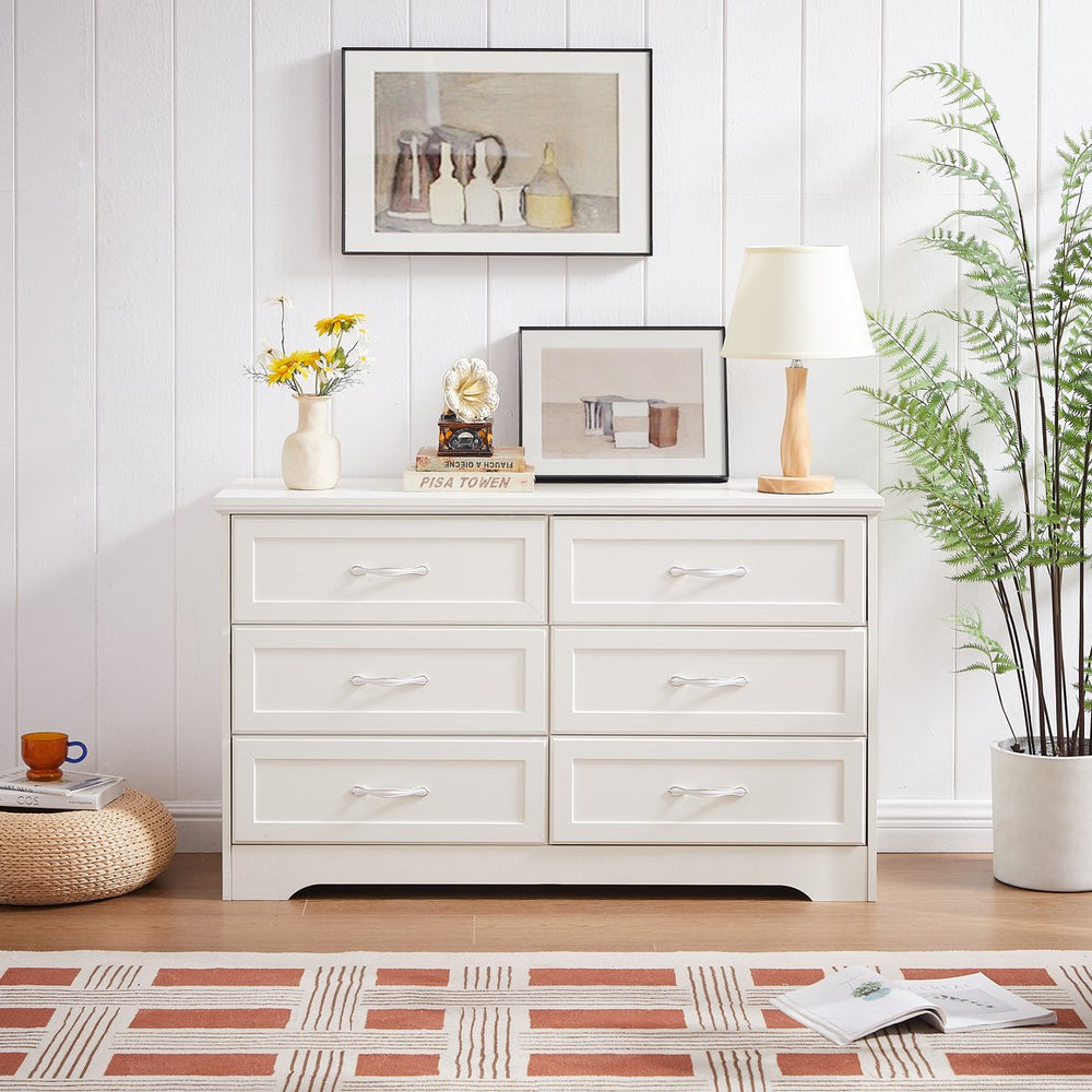 English Elm Modern Antique-Style 3-Drawer Chest with Gold Frame Knobs, Waterproof MDF, Anti-Tip Safety Design White W1668P162671