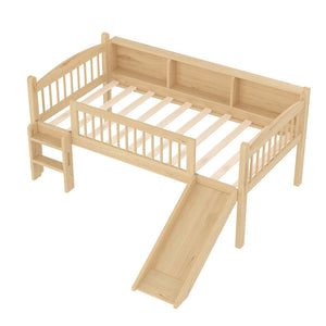 English Elm Twin Xl Solid Pine Loft Bed with Built-in Led Lighting and Storage Shelves Natural W1580S00366