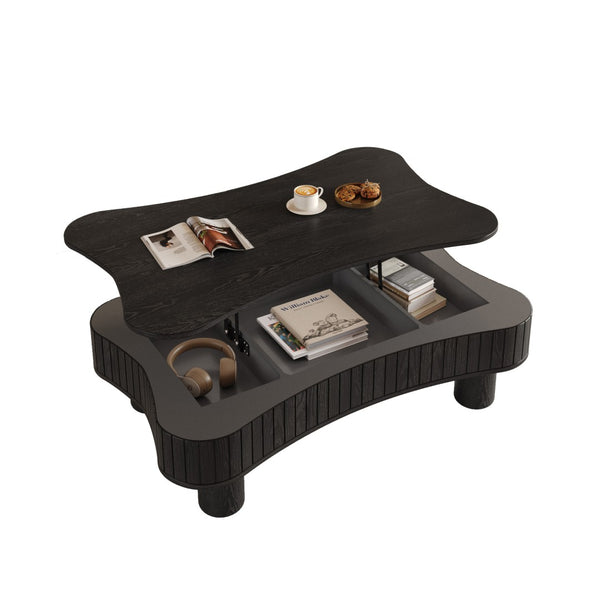 English Elm Lift Top Coffee Table with Fluted Panels Hidden Storage and Hydraulic Rise for Living Rooms W1445P317474