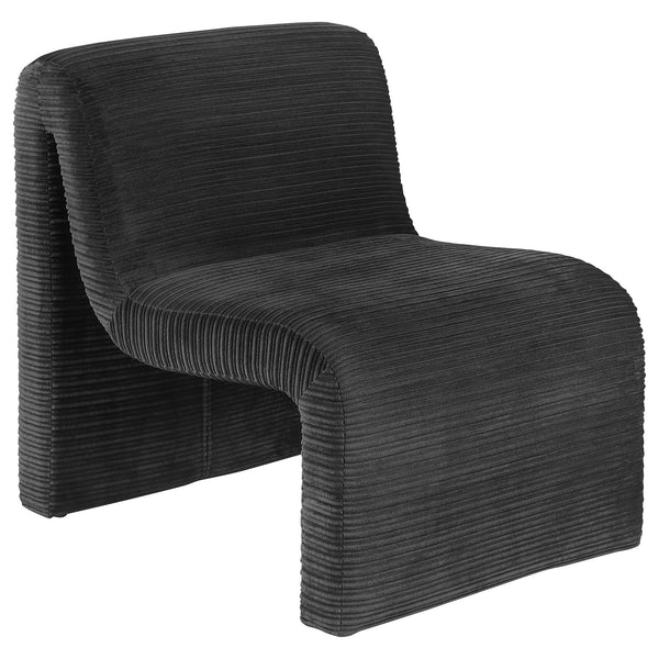 English Elm Winne Curved Armless Accent Chair in Black Ribbed Upholstery — Sculptural Modern Minimalist Seating B062P299870