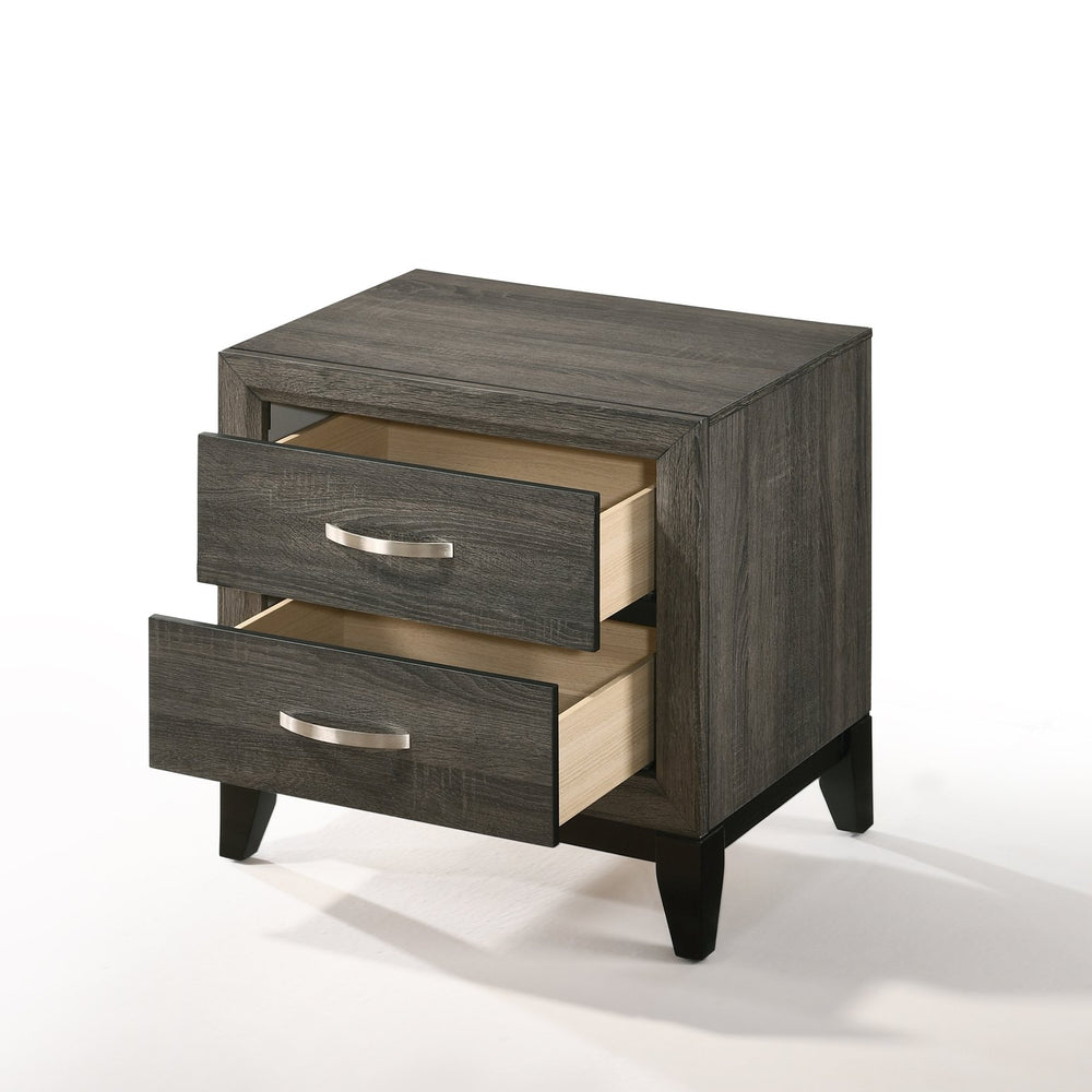 English Elm Weathered Weathered Grey 2-Drawer Nightstand with Rustic Finish, Ample Storage, Compact 25"H x 24"W B062P209015