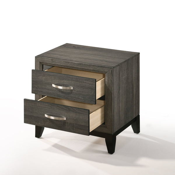 English Elm Weathered Weathered Grey 2-Drawer Nightstand with Rustic Finish, Ample Storage, Compact 25"H x 24"W B062P209015