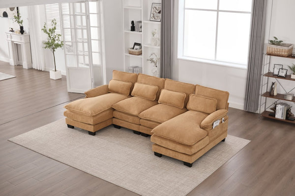 English Elm United U-Shaped Cloud Couch - 110" Chenille Sectional Sofa With Memory Foam & Double Chaise Comfort W1568S00213-GIGA