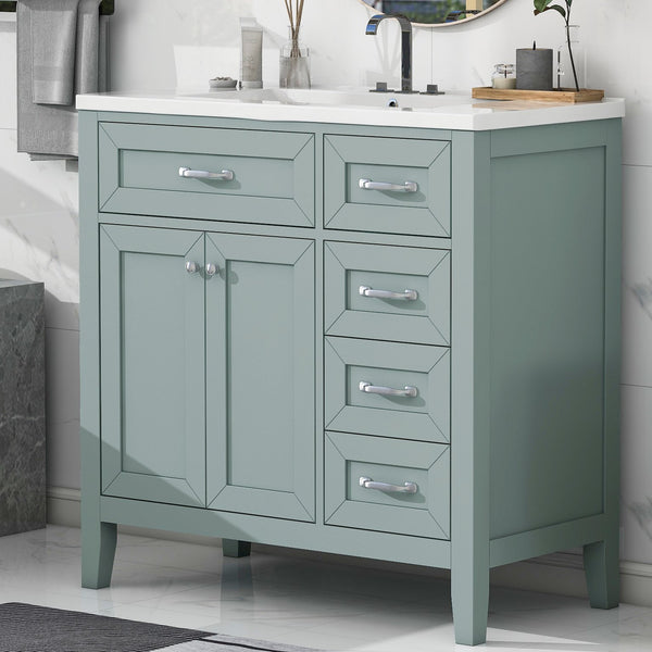 English Elm 36" Bathroom Vanity With Sink Combo - Stylish Green Cabinet, Solid Frame & Modern Design For Elegance N725P246491G