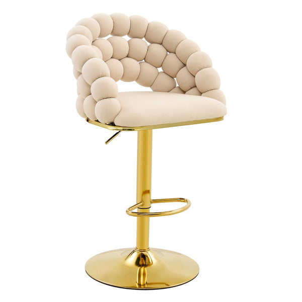 English Elm Set of 2 Velvet Barstools Sculptural Bubble Back Gold Legs Adjustable Kitchen Seating W3875P370839