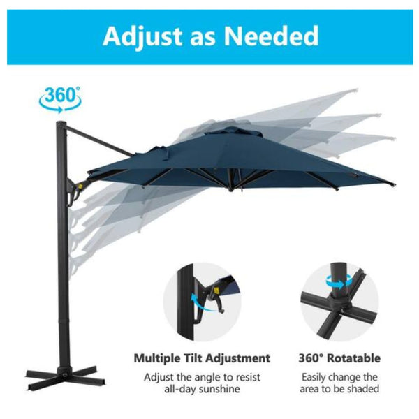 English Elm 11 Ft Cantilever Patio Umbrella Upf 50 Plus Aluminum Pole with Foot Pedal Rotation B082P454951