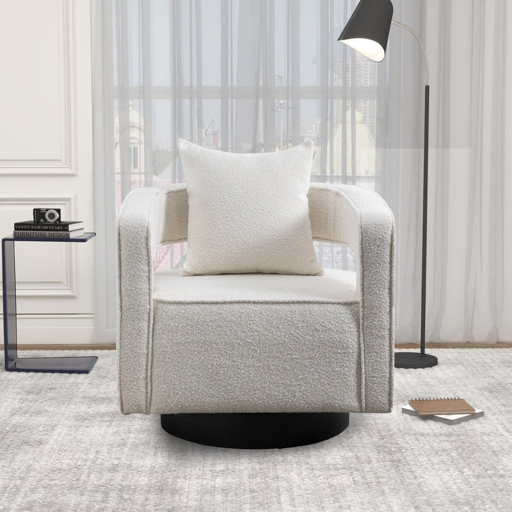 English Elm 29.13"w Boucle Swivel Accent Chair Open Back 360 Rotation Modern Lounge Seating Ivory W3188P417880