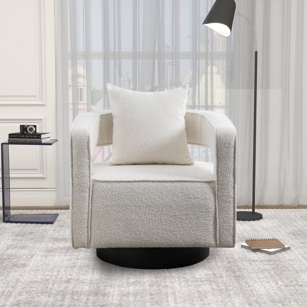 English Elm 29.13"w Boucle Swivel Accent Chair Open Back 360 Rotation Modern Lounge Seating Ivory W3188P417880