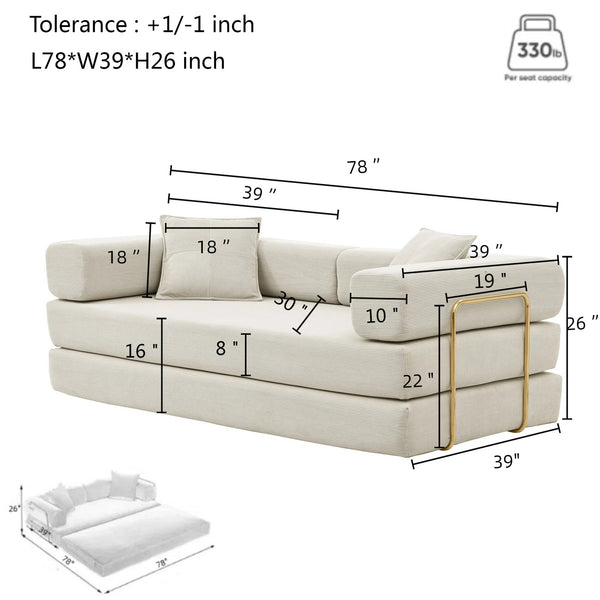 English Elm Modern Modular Sofa Bed Fold-Out Convertible Floor Couch with Removable Backrest, Corduroy Comfort Beige W1117P312486