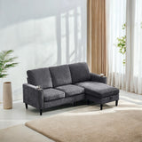 Chenille 3-Seat L-Shape Sectional Sofa with Storage Chaise, Modern Design, Dark Grey