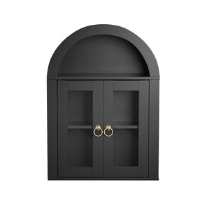 English Elm Wall Mounted Arched Cabinet Tempered Glass Doors Led Lighting Adjustable Shelves Bathroom Black T3210P471555