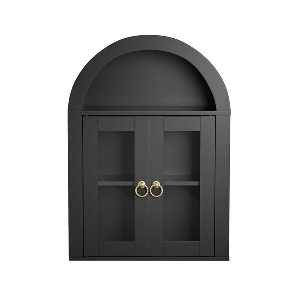 English Elm Wall Mounted Arched Cabinet Tempered Glass Doors Led Lighting Adjustable Shelves Bathroom Black T3210P471555