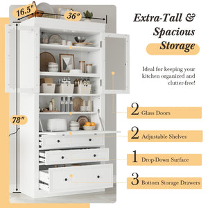 English Elm Topmax Shaker Pantry Cabinet with Drawers Power Outlet and Glass Doors SP000094AAK