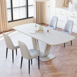 English Elm 62.99-78.74" Expandable Dining Table Set For 2-8 With 4 Comfort Chairs, Stylish U-Shaped Legs & Space-Saving Design W2189S00716
