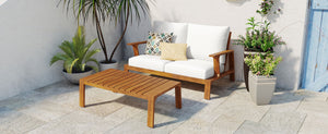English Elm 2 Piece Acacia Wood Outdoor Sofa Set with Coffee Table and Weather Resistant Cushions Teak,White N719P246159L