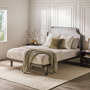 Upholstered Traditional Metal Queen Bed Grey MMIB5CGY Walker Edison