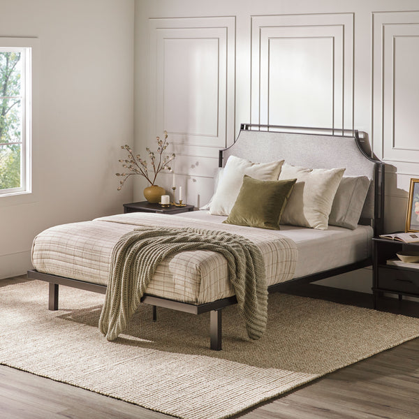 Upholstered Traditional Metal Queen Bed Grey MMIB5CGY Walker Edison