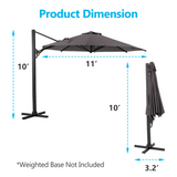 English Elm 11 Ft Cantilever Patio Umbrella, Round Outdoor Offset Umbrella With 360° Rotation & Tilt Adjustment Without Base - Grey