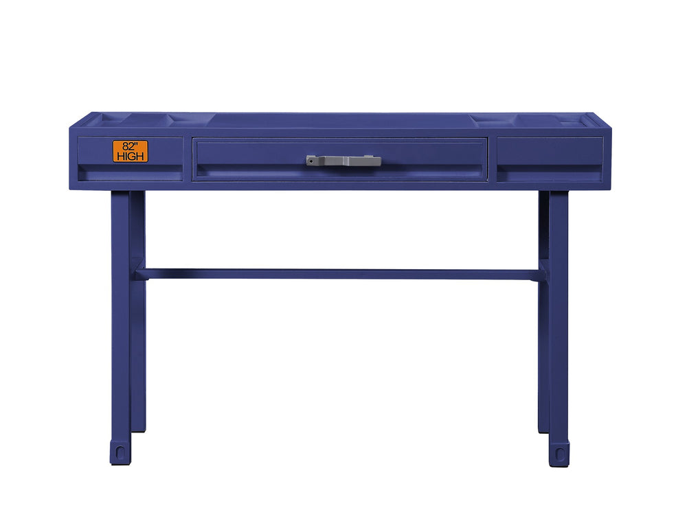 English Elm Cargo Blue Finish Vanity Desk with Metal Frame, 1 Drawer, Industrial Modern Design for Bedroom Workspaces B2726P263382