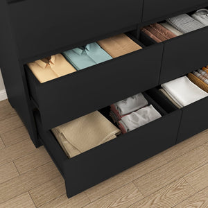 English Elm 12 Drawer Wide Double Dresser Modern Symmetrical Wood Storage Chest for Bedroom Black W409S00016