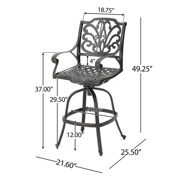 English Elm Christopher Knight Home® - Cast Aluminium SWIVEL BAR STOOL Bronze Finish, 360° Swivel, Scrolled Arms, Durable Outdoor Patio Seating N772P368204B