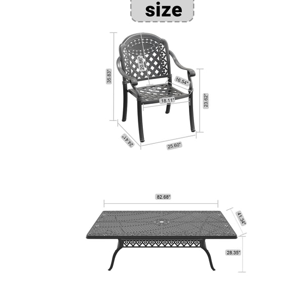 English Elm 7-Piece Cast Aluminum Patio Furniture Set With Red Cushions - Stylish, Durable & Comfortable Dining W1710S00171