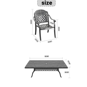 English Elm 9-Piece Cast Aluminum Patio Furniture Set With Bold Red Cushions For Stylish Outdoor Dining & Relaxation W1710S00172