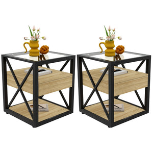 English Elm Set Of 2 Modern End Tables With Drawer - Industrial Style Nightstands For Stylish Storage & Decor W241P246921-GIGA