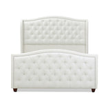 English Elm Marcella Upholstered Shelter Headboard Bed Set, Queen, Antique White Polyester